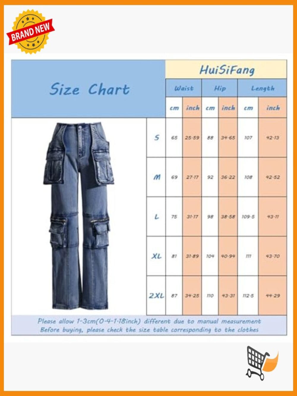 High Waist Cargo Jeans with Side Zip Slit and Multi Pockets - Picture 5 of 6
